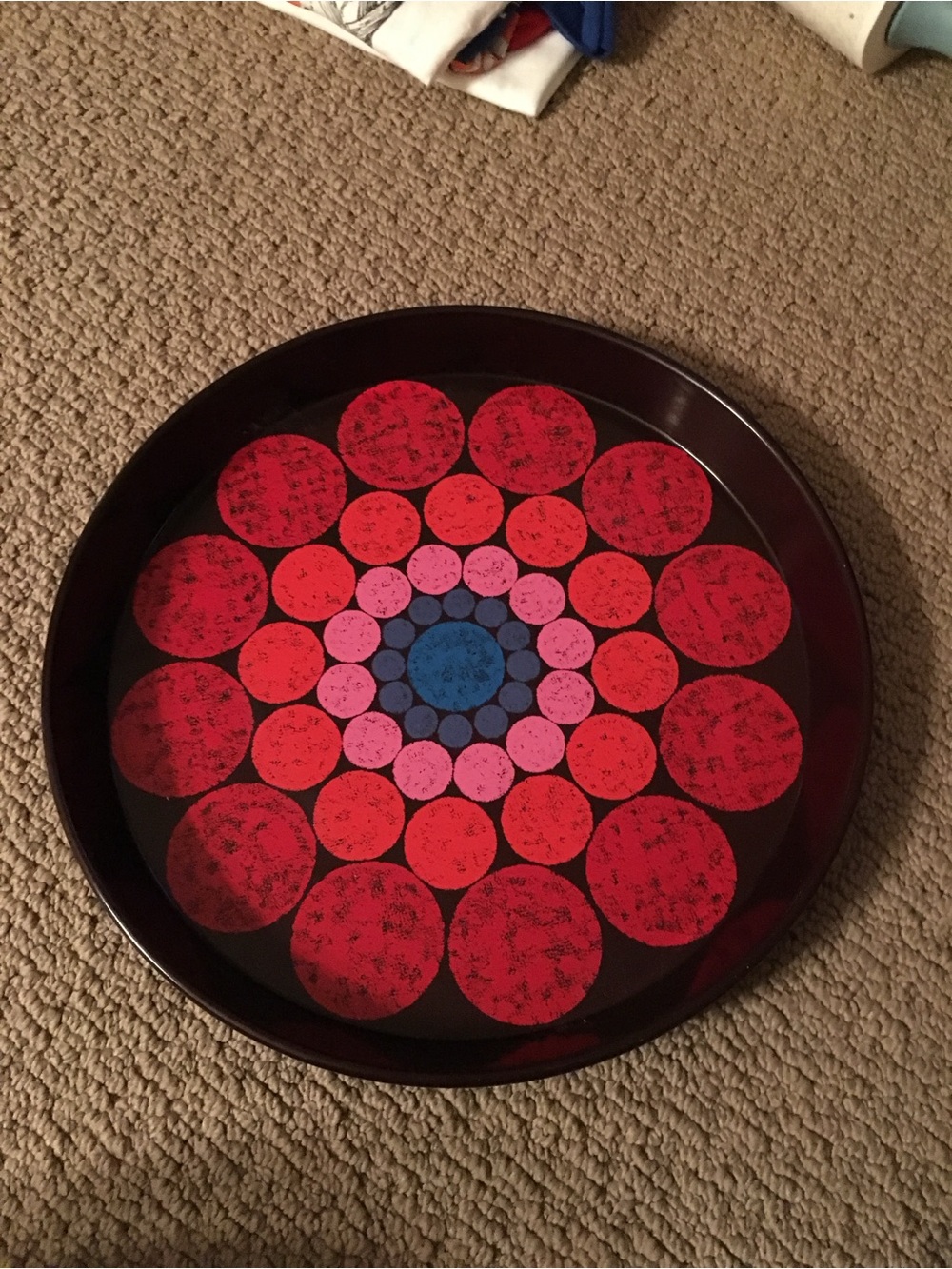 Decorative Round Tea Tray in Red, Pink, Blue